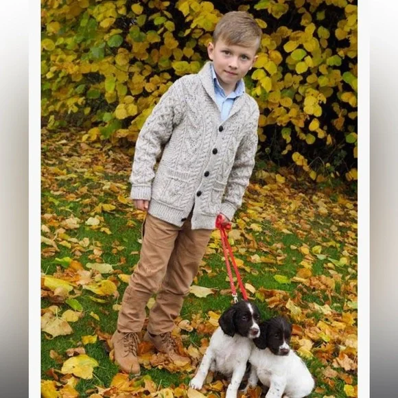 Aran Crafts Ireland Boys Shawl Collar Cardigan. NWT. Color Oatmeal.